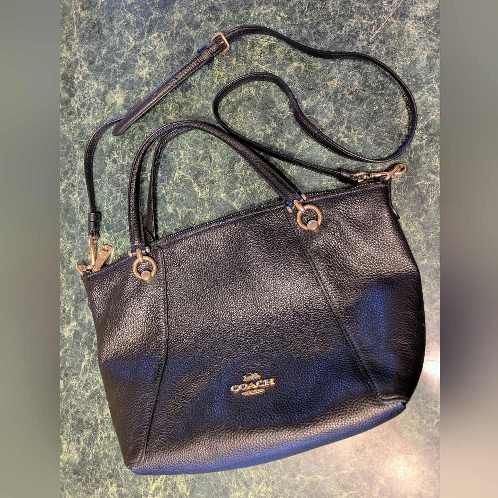 Coach Casey Black Leather Shoulder Bag with Gold Details. C6229